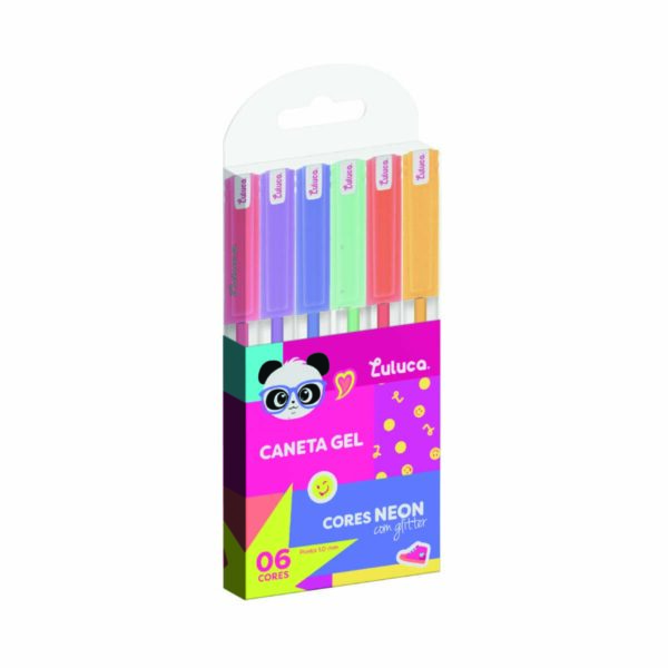 Caneta Esferográfica Gel c/ Glitter c/6 Cores Oficial Luluca - LU0402