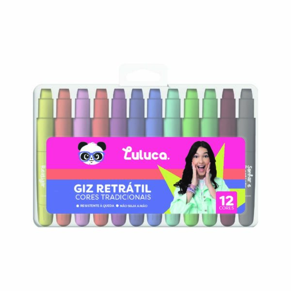 Giz Retrátil Tradicional 12 Cores Oficial Luluca - LU1102