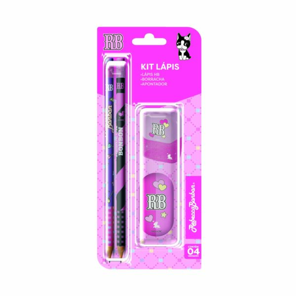 Kit Lápis c/ 4 peças ( 2 lápis, 1 apontador e 1 borracha) oficial Rebecca Bonbon - RB1206
