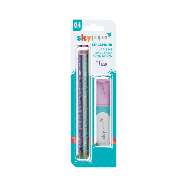 Kit Lápis Grafite HB Resina Sortido Lápis/ Borracha/ Apontador Oficial SkyPaper - SK1211